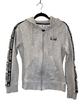 Adidas Women’s Original Tape Full-Zip Gray Hoodie Sweatshirt Size: 8